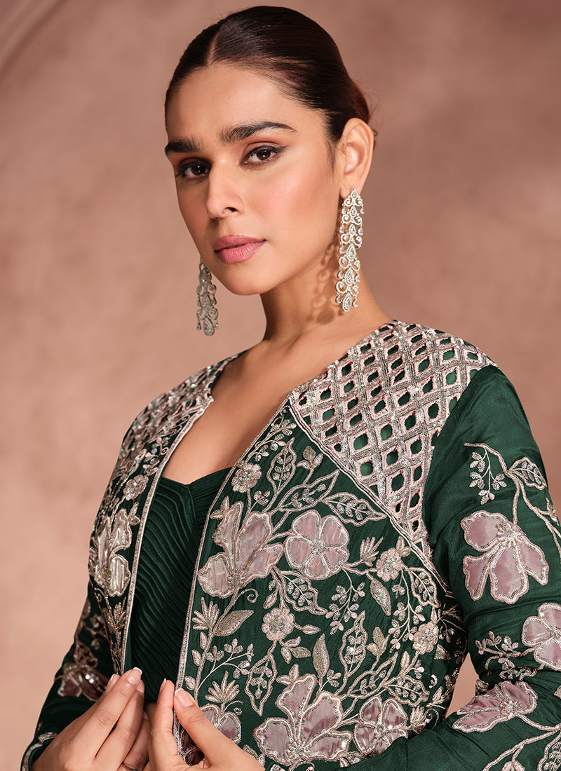 Dark Green Jacket Style Bollywood Lehenga Online