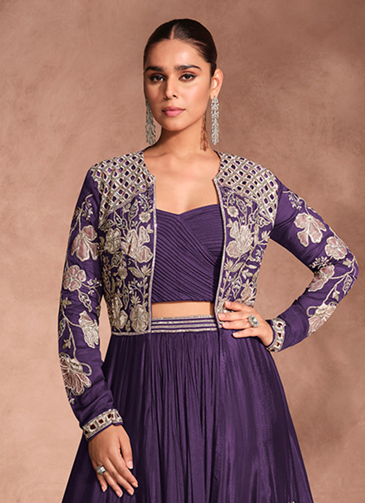 Buy Purple Jacket Style Lehenga In UK