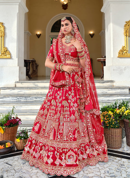 Red Zardosi Embroidered Bridal Lehenga Choli