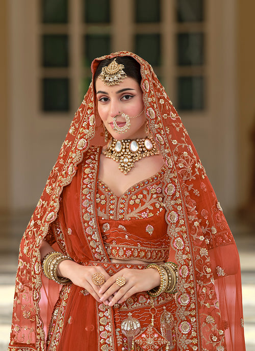 Buy Tradional Rust Orange Bridal Lehenga Choli In Canada