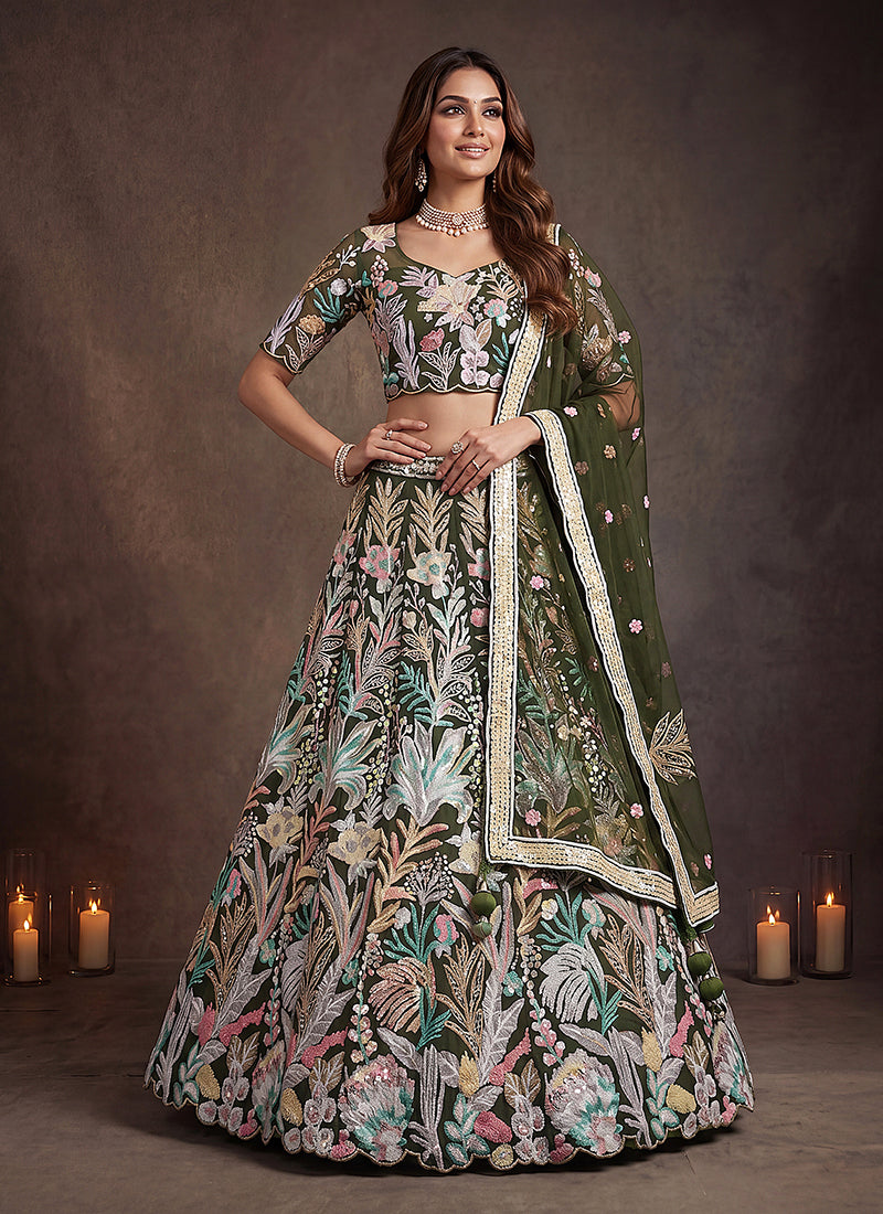 Buy Green Floral Lehenga Choli Online  In USA