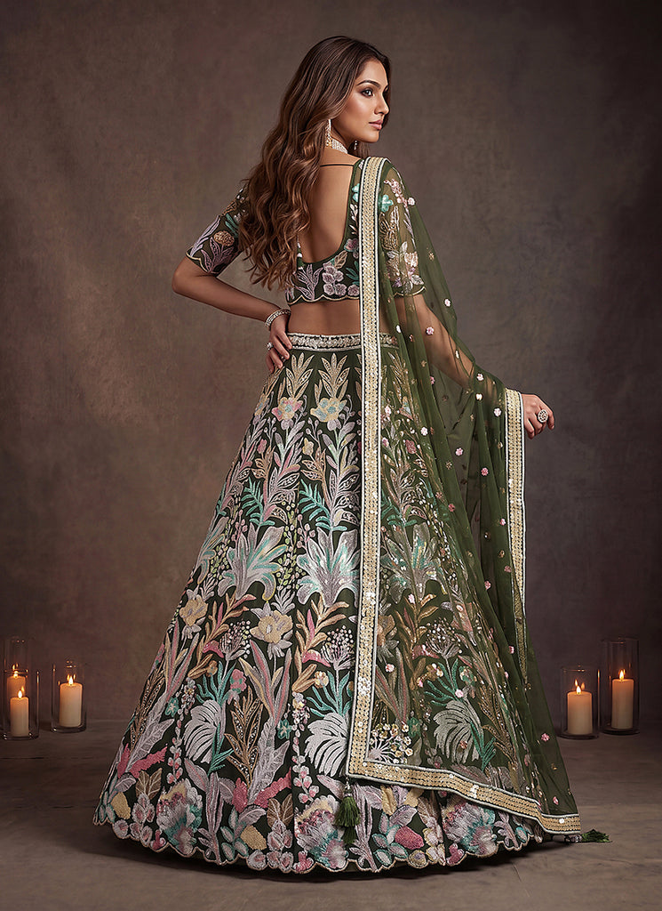 Buy Green Embroidered Lehenga Choli In Canada