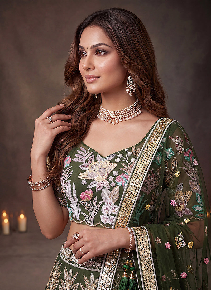 Buy Green Multicoloured Lehenga Choli At Hatkay