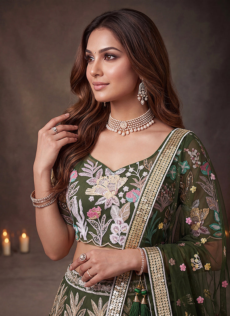 Buy Green Multicoloured Lehenga Choli At Hatkay