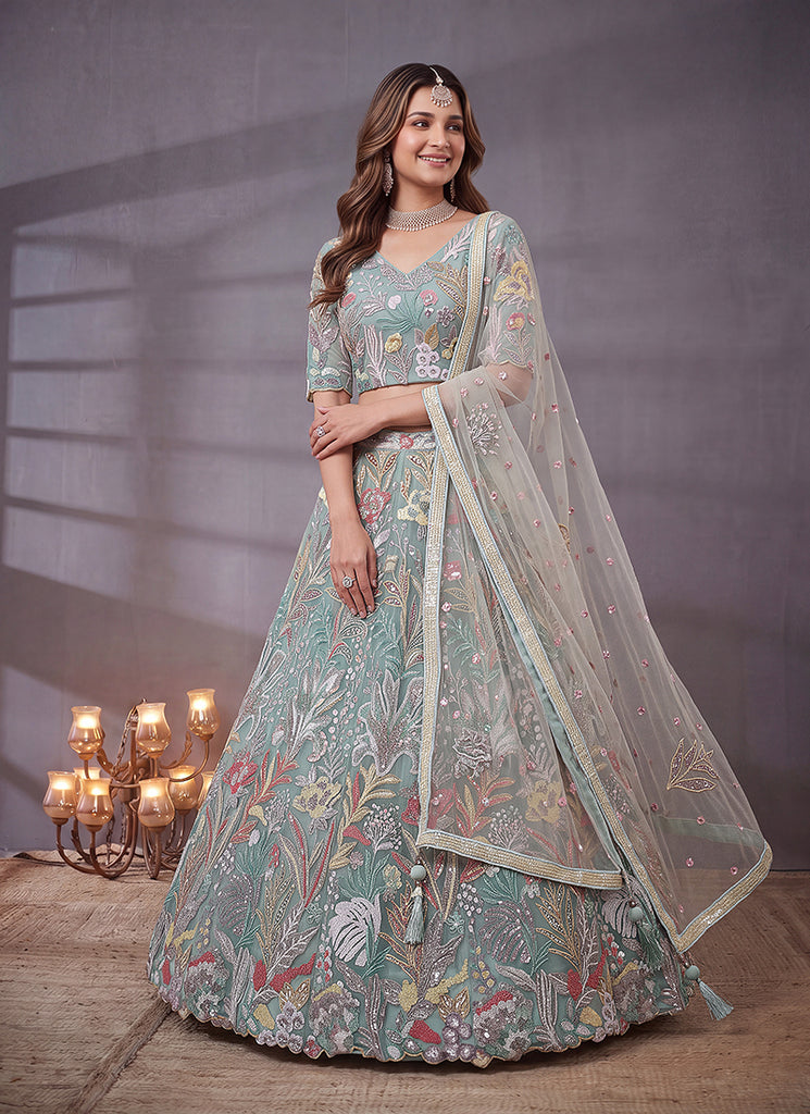 Shop Sky Blue Multicoloured Lehenga Choli Online