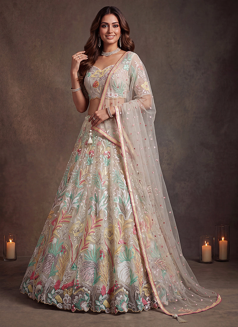 Shop Off White Multicoloured Lehenga Choli In Canada