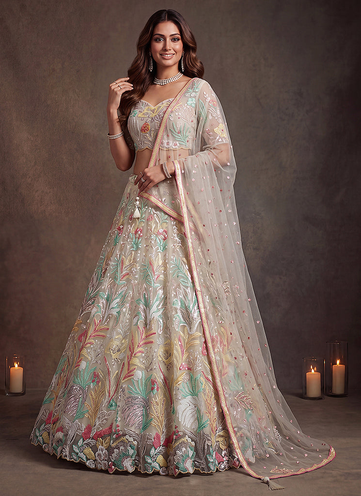 Shop Off White Multicoloured Lehenga Choli In Canada