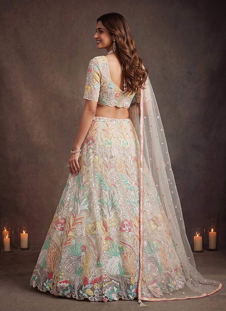 Buy Off White Multicoloured Lehenga Choli In UAE