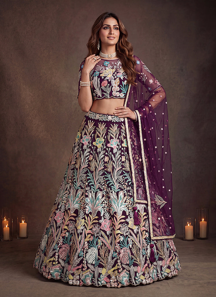 Buy Wine Embroidered Lehenga Choli Online 