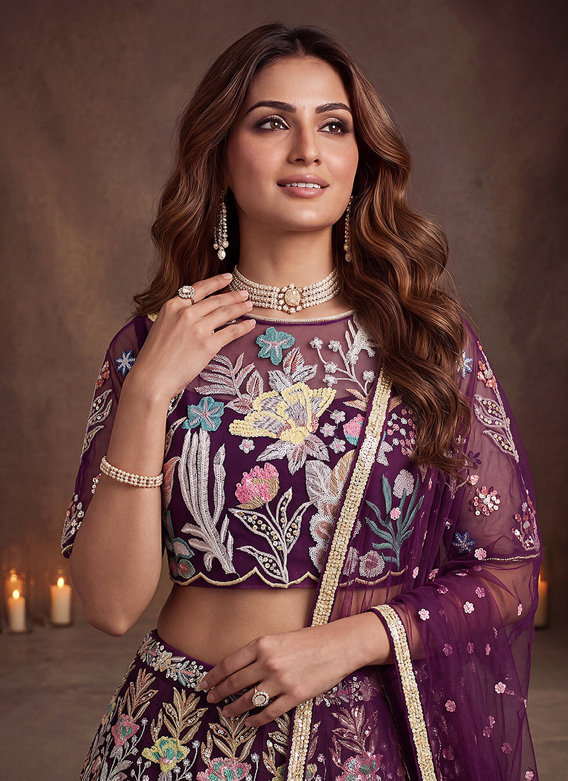 Buy Wine Embroidered Lehenga Choli At Hatkay