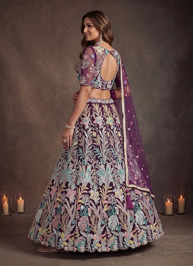Shop Wine Embroidered Lehenga Choli In UK
