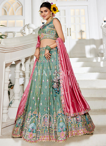 Green And Pink Bridal Lehenga Choli
