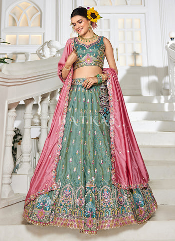 Green And Pink Bridal Lehenga Choli