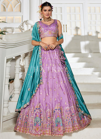 Purple And Teal Bridal Lehenga Choli