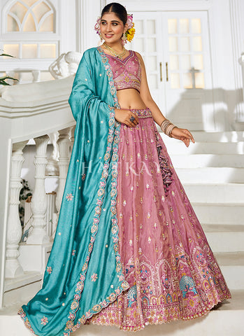 Pink And Turquoise Bridal Lehenga Choli