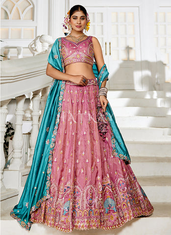 Pink And Turquoise Bridal Lehenga Choli