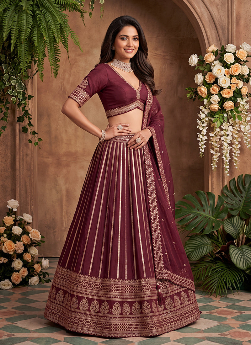 Deep Red Reshamkari Embroidery Silk Lehenga Choli