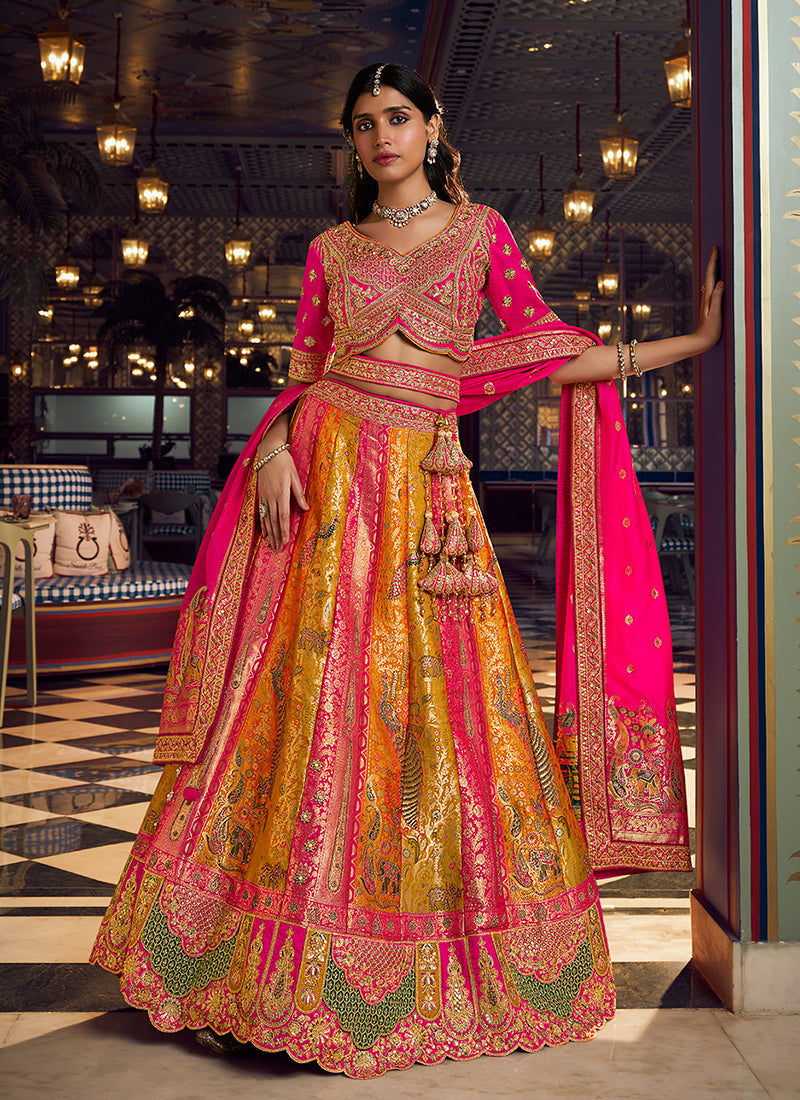 Pink Multicolored Embroidered Silk Lehenga Choli