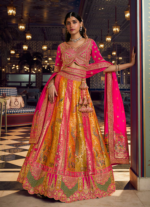 Pink Multicolored Embroidered Silk Lehenga Choli