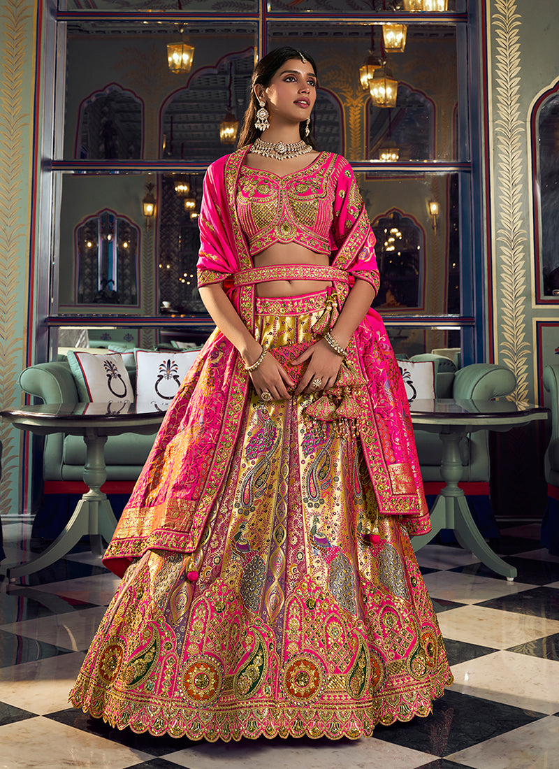 Magenta Pink Embroidered Silk Lehenga Choli