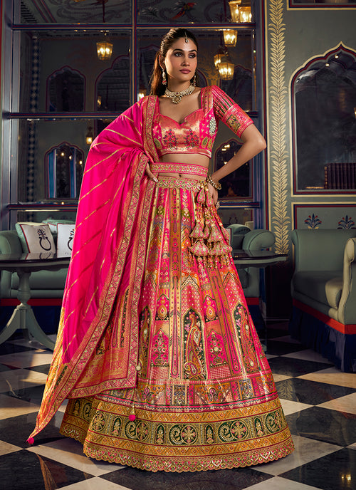 Rani Pink Embroidered Silk Lehenga Choli