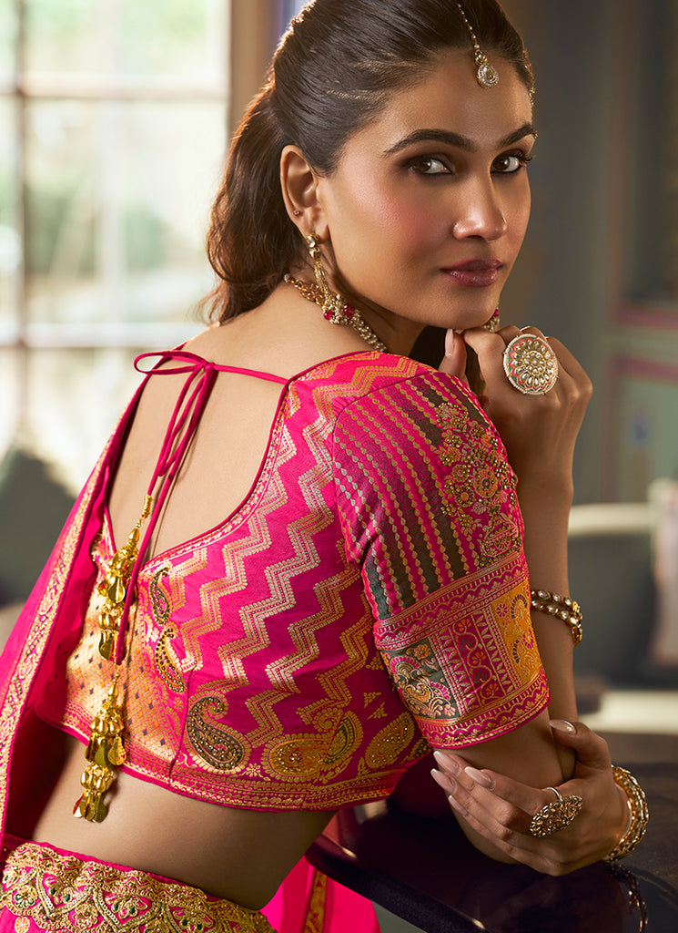 Buy Rani Pink Silk Lehenga Choli In France