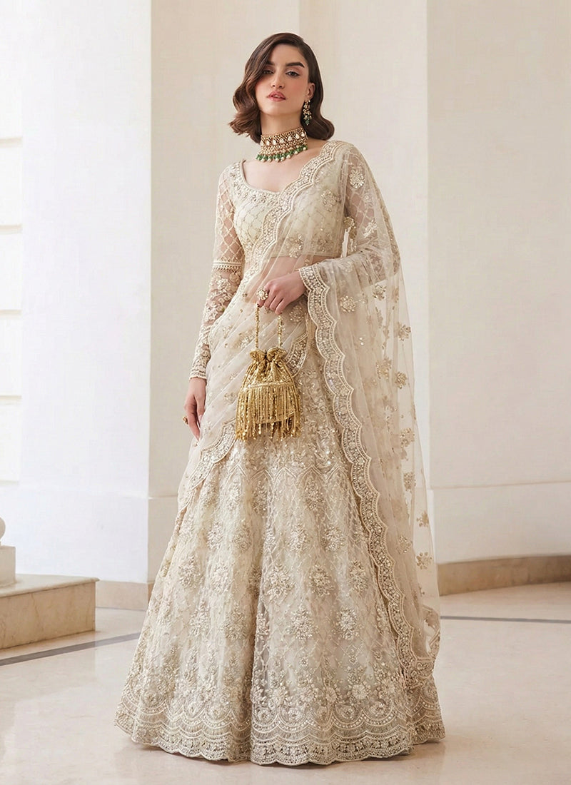 Shop Ivory White Lehenga Choli In USA