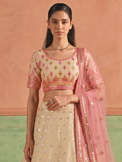 Buy Beige And Pink Traditional Lehenga Online