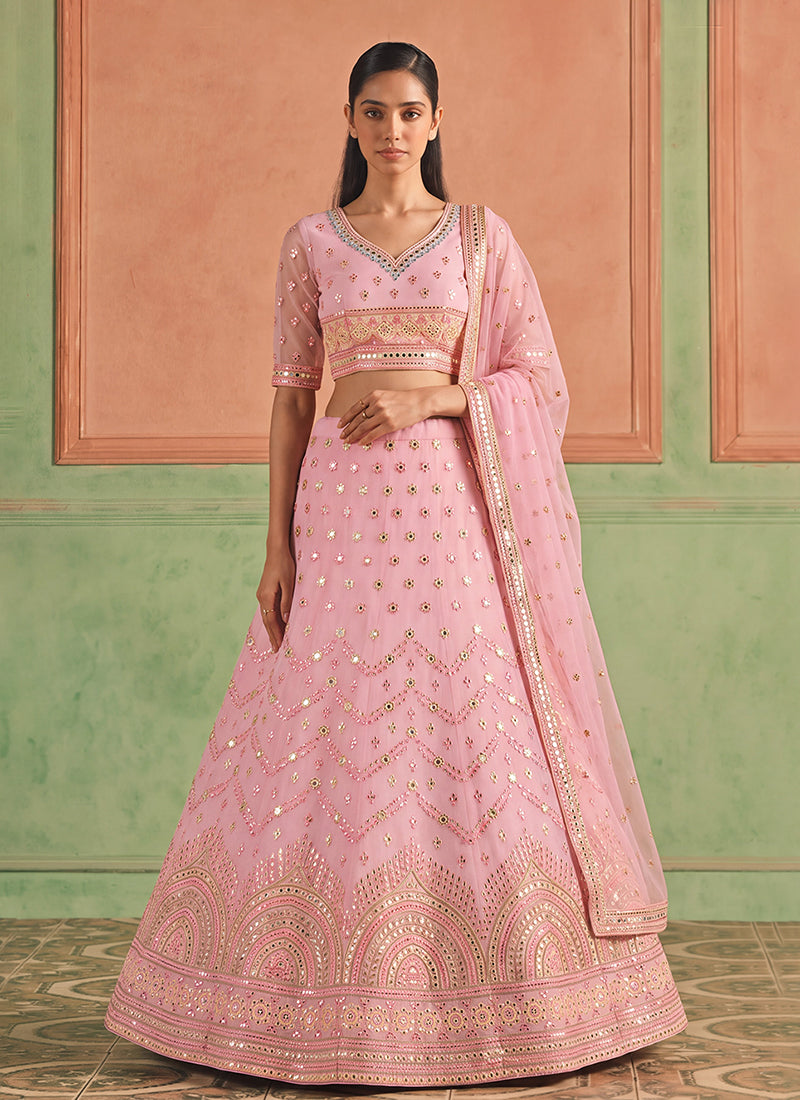Blush Pink Embroidered Organza Silk Lehenga Choli