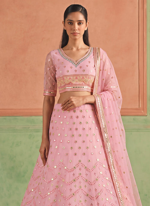 Blush Pink Embroidered Organza Silk Lehenga Choli