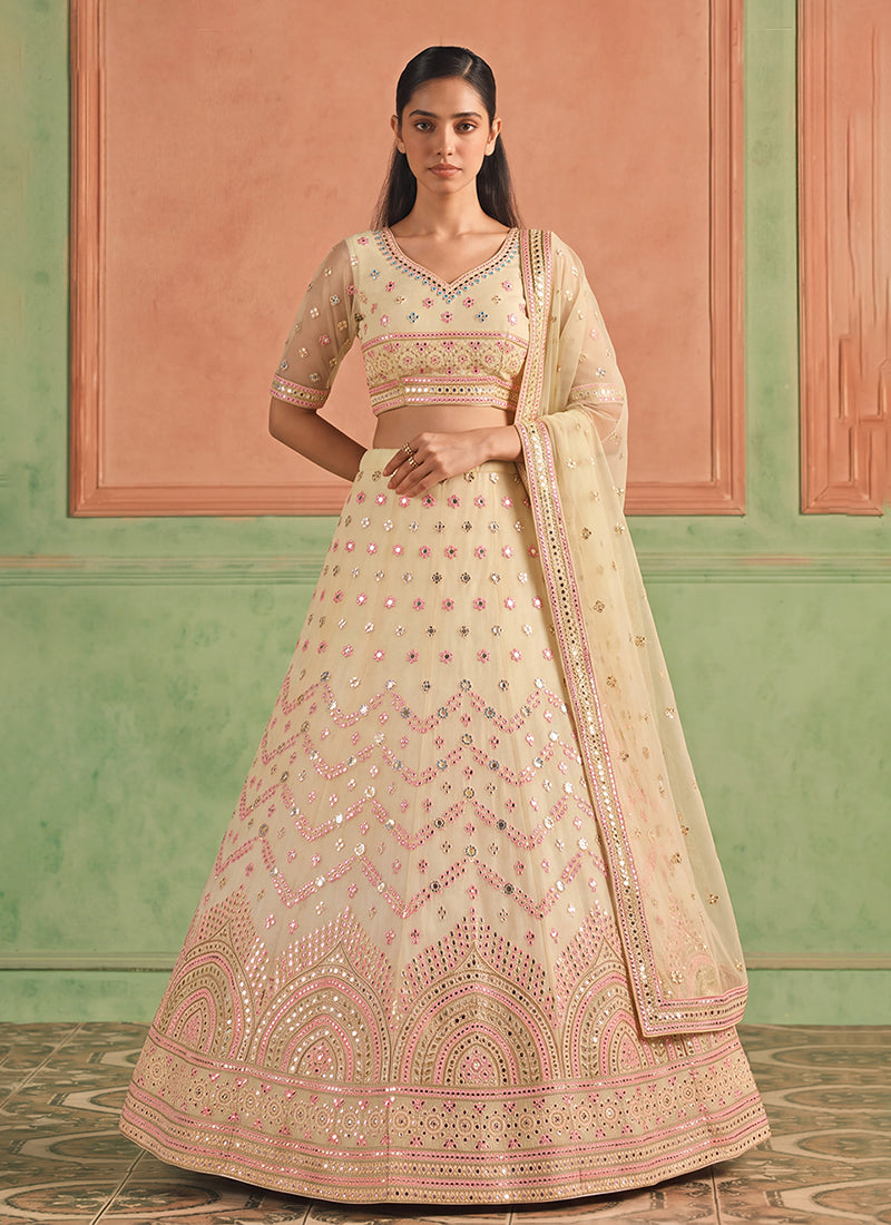 Butter Yellow Embroidered Organza Silk Lehenga Choli