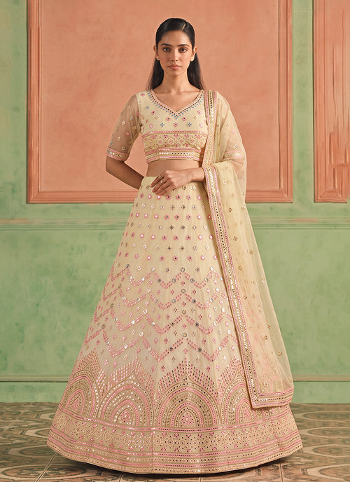 Butter Yellow Embroidered Organza Silk Lehenga Choli