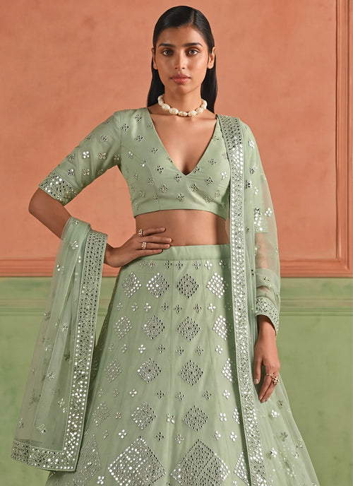 Mint Green Embroidered Organza Silk Lehenga Choli