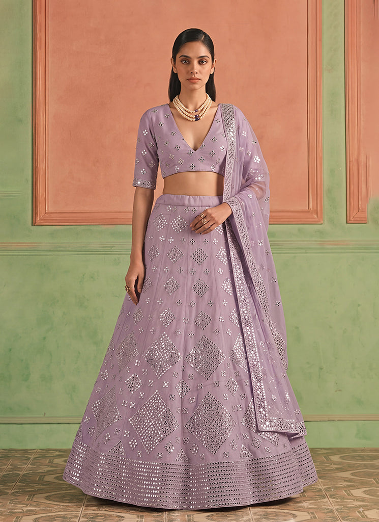 Purple Embroidered Organza Silk Lehenga Choli