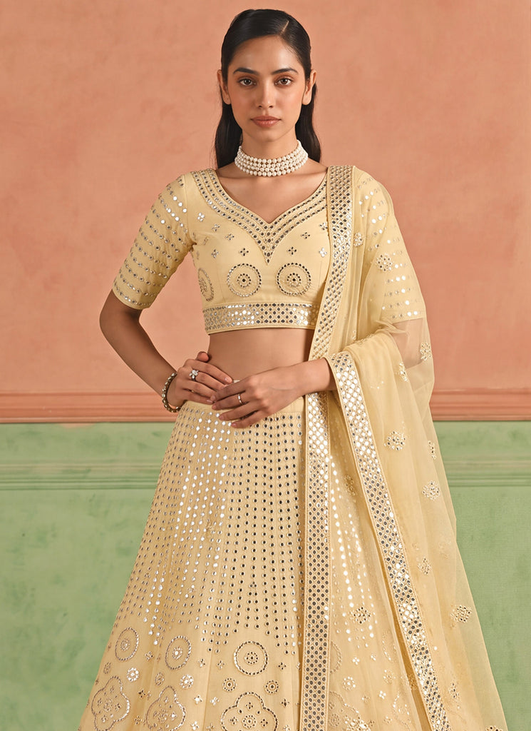 Mist Yellow Embroidered Organza Silk Lehenga Choli