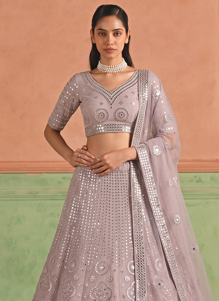 Mauve Embroidered Organza Silk Lehenga Choli