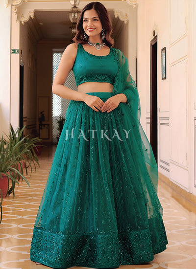 Shop Teal Green Embroidered Designer Lehenga Choli