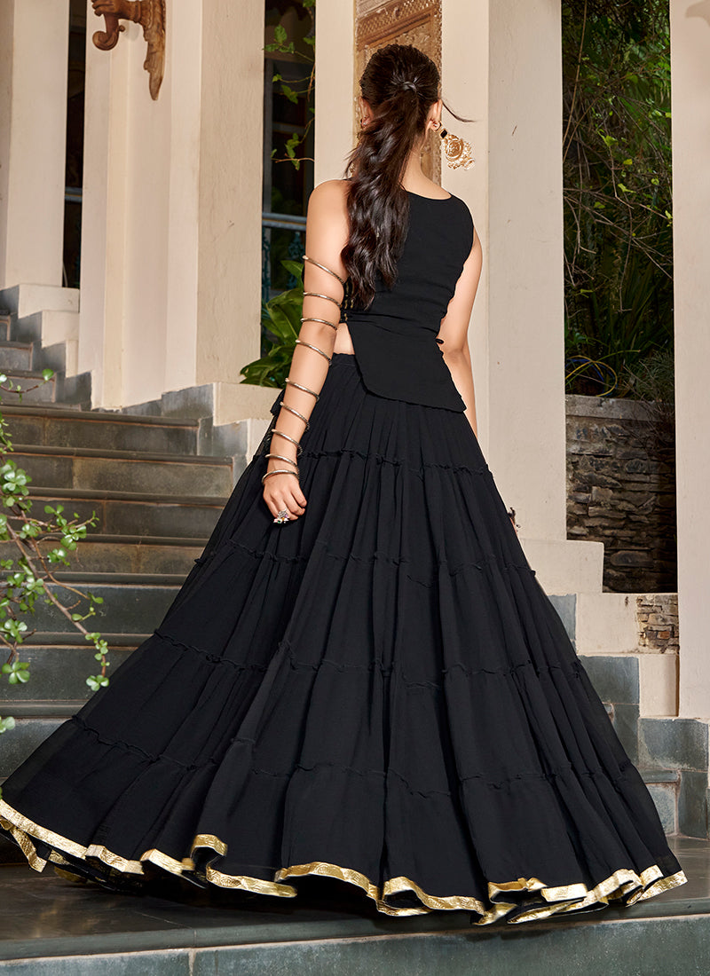 Black Mirror Embroidered Lehenga Choli With Koti