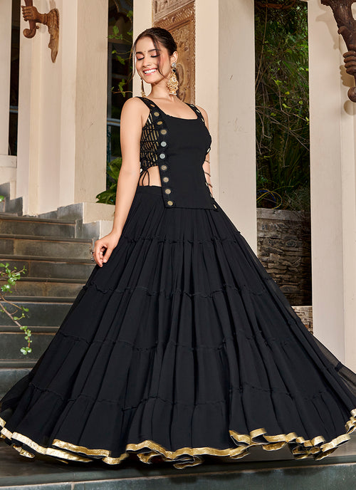 Black Mirror Embroidered Lehenga Choli With Koti