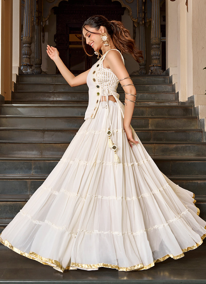 Off White Mirror Embroidered Lehenga Choli With Koti