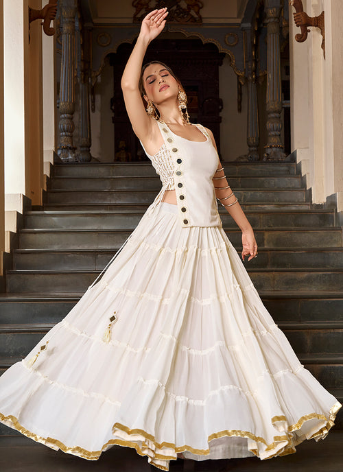 Off White Mirror Embroidered Lehenga Choli With Koti