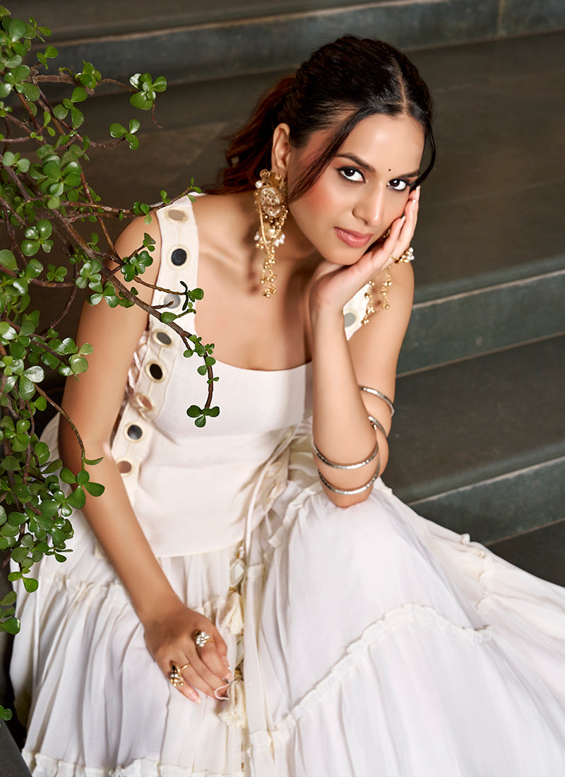 Off White Mirror Embroidered Lehenga Choli With Koti