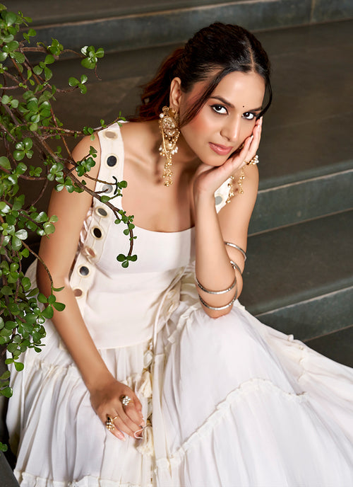 Off White Mirror Embroidered Lehenga Choli With Koti