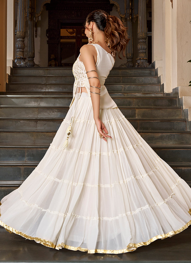 Off White Mirror Embroidered Lehenga Choli With Koti