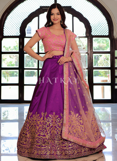 Shop Pink And Purple Lehenga Choli And Dupatta