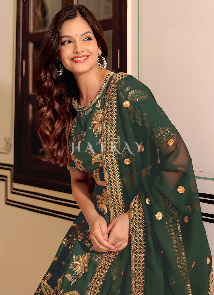 Buy Dark Green Lehenga Choli In USA