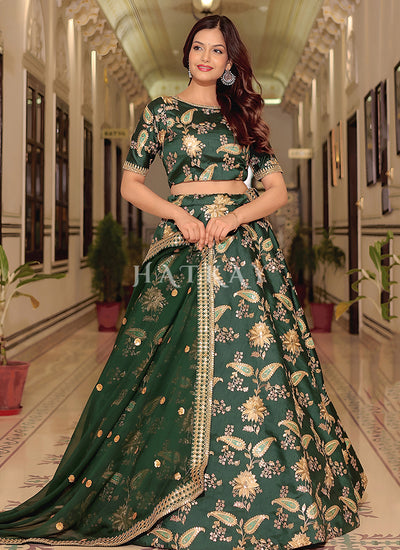 Shop Dark Green Lehenga Choli And Dupatta