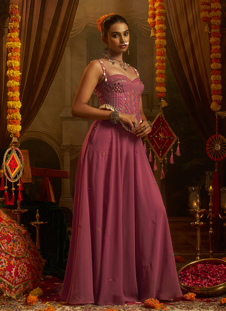Mauve Pink Embroidered Georgette Lehenga Choli