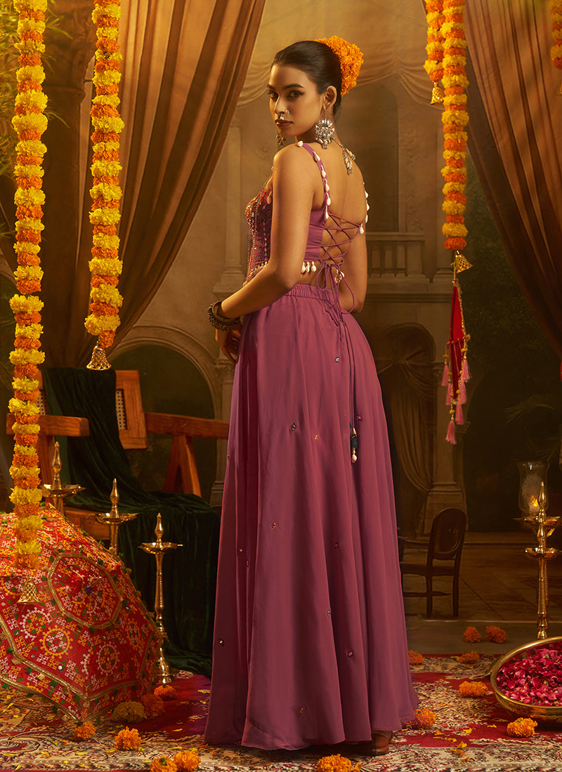 Mauve Pink Embroidered Georgette Lehenga Choli