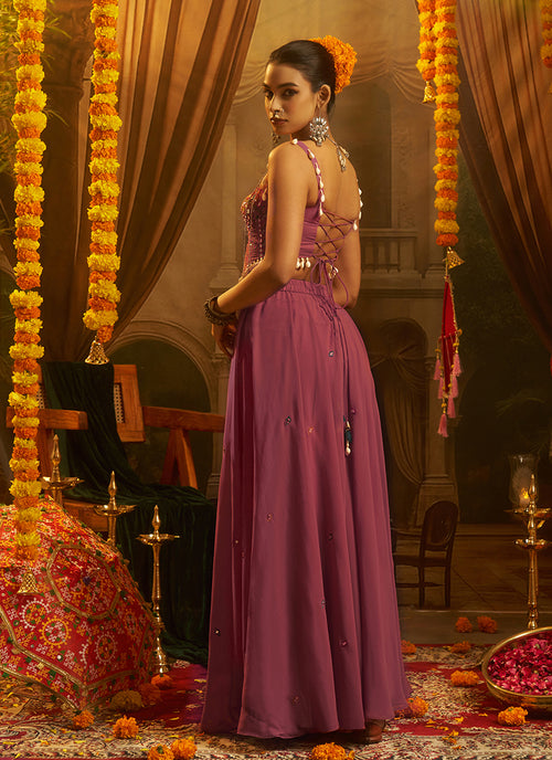 Mauve Pink Embroidered Georgette Lehenga Choli
